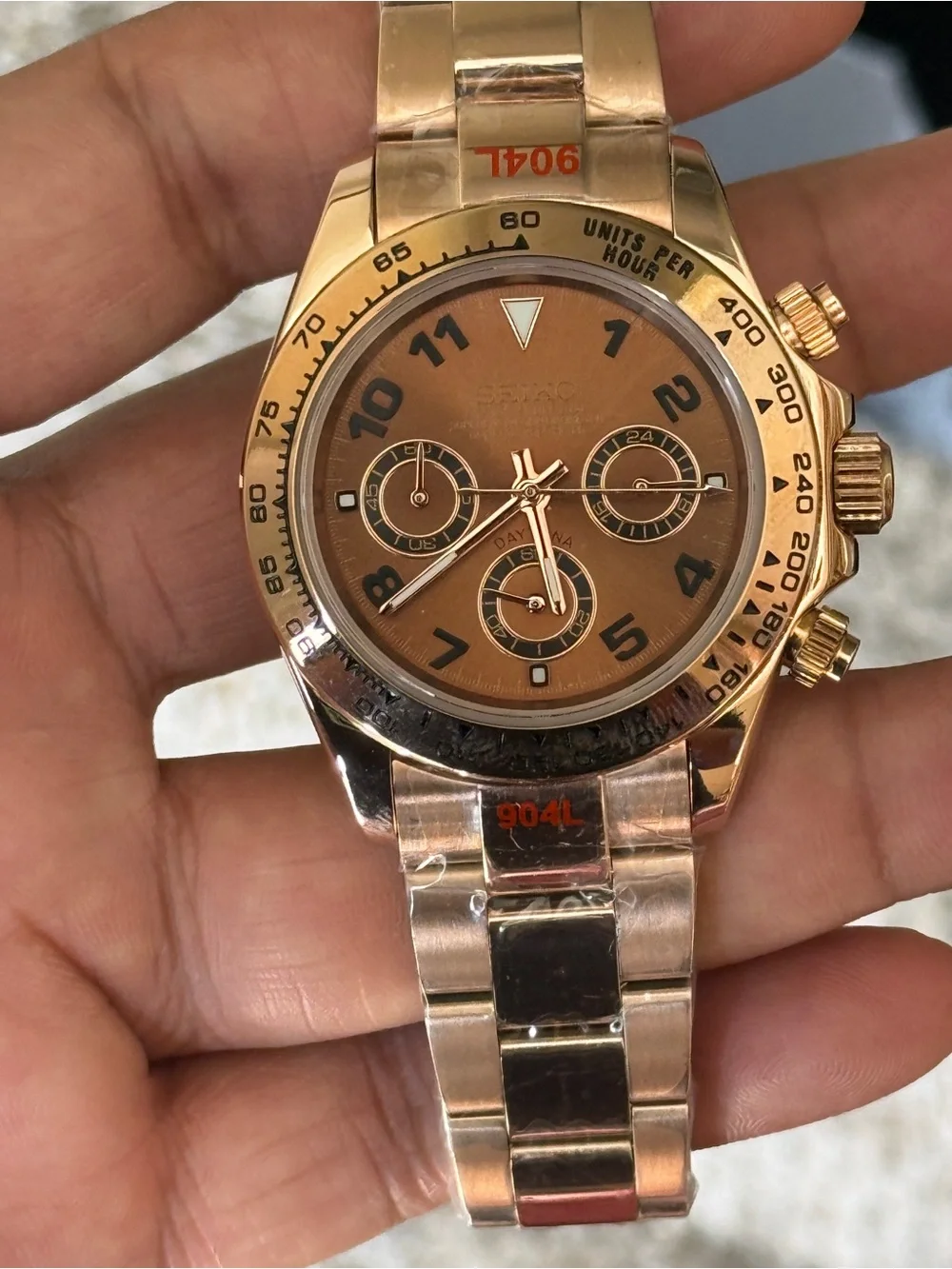 Seiko mod Rose Gold Chronograph with chocolate dial Men's Watch
